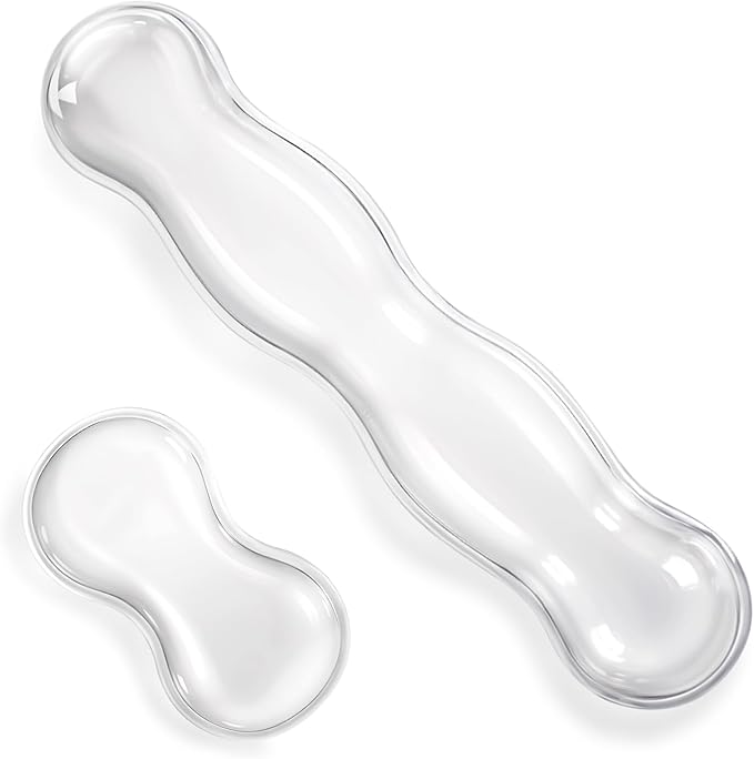 Gel Wrist Rest for Keyboard Clear Anti-Slip Mouse Pad Cute Ergonomic White Silicone Computer Wrist Rest Set for Keyboard Relieve Office Typing or Gaming Wrists Pain