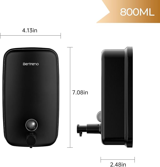 Commercial Soap Dispenser Wall Mount Stainless Steel Soap Dispensers Liquid Manual Anti-Leak Pump Hand Soap Dispenser for Bathroom Kitchen Black (28 fl.oz./800ml)