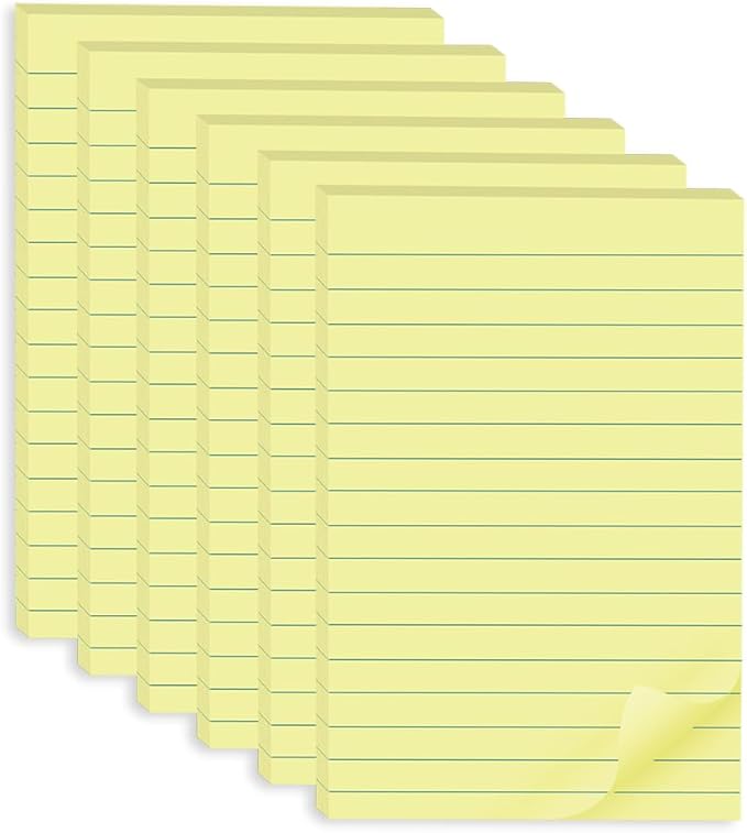 (6 Pads) Sticky Notes 4X6 in Yellow Stickies Super Sticking Power Memo Pads Strong Adhesive