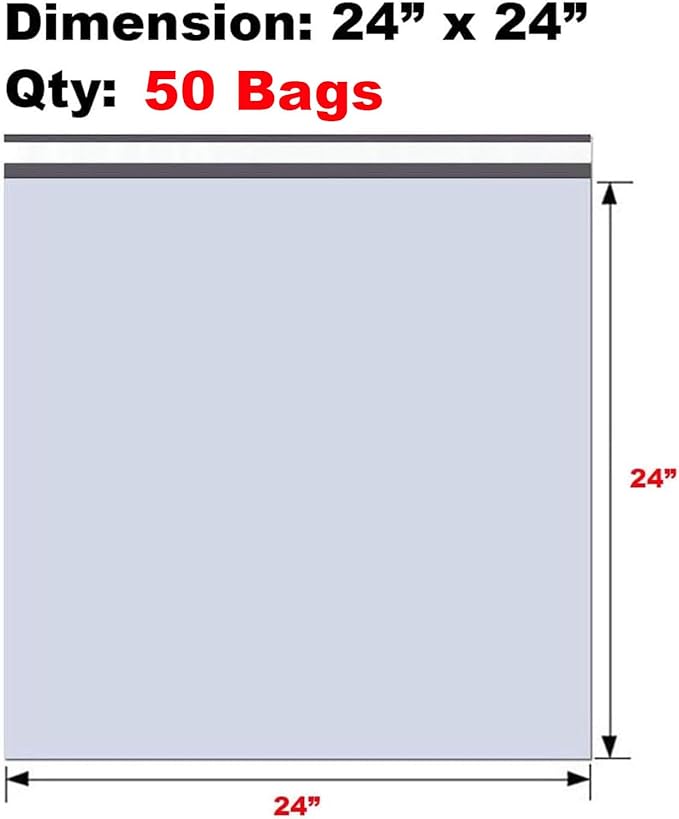 iMBAPrice 50 - 24x24 Premium Matte Finish Self-Sealing Non-Padded White Poly Mailers/Mailing Envelopes/Bags (iMBA-8PM-50)