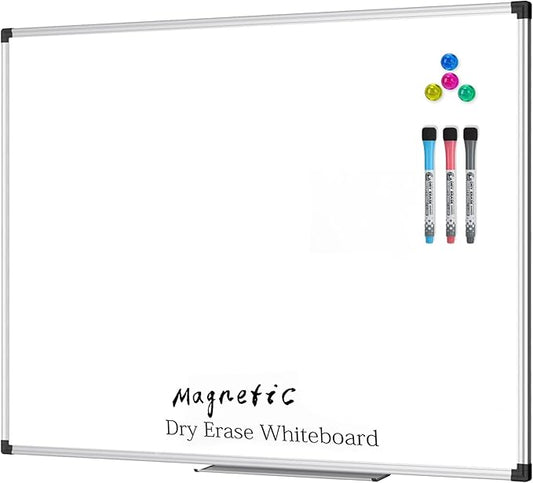 XBoard Magnetic Dry Erase Whiteboard 48 x 36 Inch, 4' x 3' Premium White Board for Wall with Marker Tray, Silver Aluminum Frame Presentation Board for Home Office Classroom