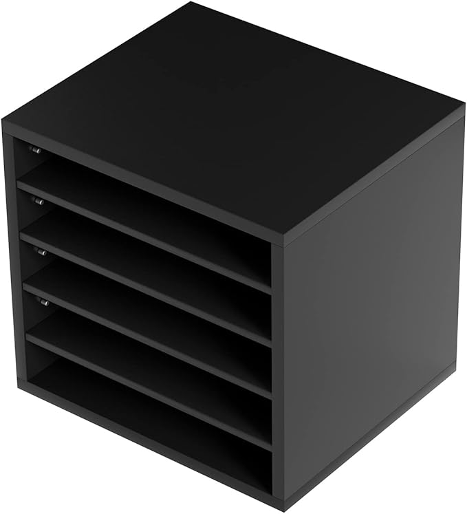 VEVOR Literature Organizers, 5 Compartments Office Mailbox with Adjustable Shelves, Wood Literature Sorter 13.9x12x13 inches for Office, Home, Classroom, Mailrooms Organization, EPA Certified, Black