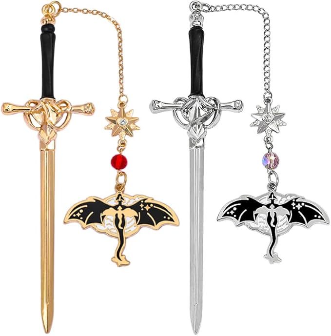 Fantasy Dragon Leather Corner Bookmark, Elegant Metal Dragon Charms Leather Page Saver, Chic Book Accessory for Bookworms, Great Gift for Dragon & Book Lovers (Dragon Sword C)