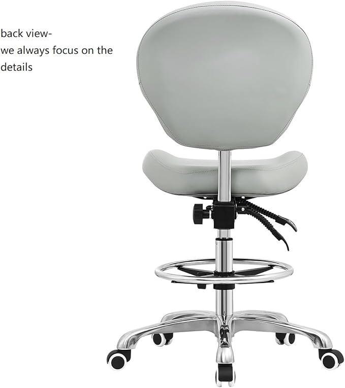 Kaleurrier Adjustable Stools Drafting Chair with Backrest & Foot Rest Tilt Back Swivel Seat Rolling Wheels for Studio Dental Office Salon and Counter Armless Tall Home Desk Chairs (Grey)