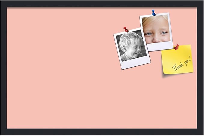 PinPix 28x18 Inch Cork Bulletin Board. This Decorative Framed Pin Board Comes with Pink Pastel Design and a Satin Black Frame. Ideal for Home Office Decor or Message Board (PinPix-1813)
