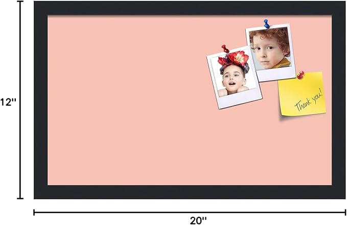 PinPix 20x12 Inch Cork Bulletin Board. This Decorative Framed Pin Board Comes with Pink Pastel Design and a Satin Black Frame. Ideal for Home Office Decor or Message Board (PinPix-1813)