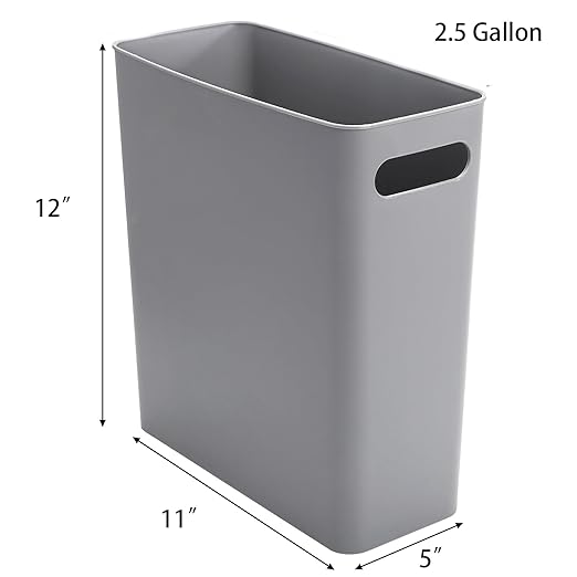 Jucoan 2 Pack 2.5 Gallon Small Plastic Trash Can 11 x 5 x12 Inch Rectangular Slim Rubbish Garbage Can for Bathroom, Office Waste Basket for Narrow Spaces, Bedroom, Toilet, RV, Near Desk, Under Sink