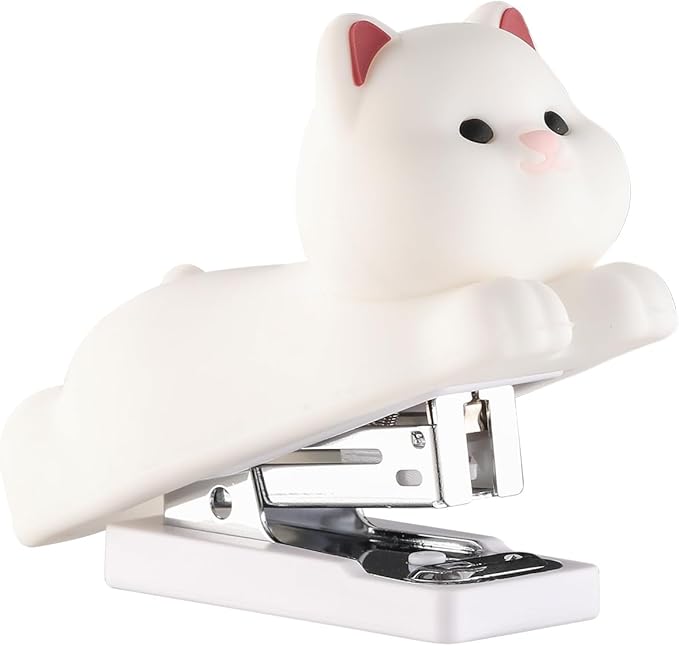 Honagu Mini Cute Animal Stapler with Staples, Cartoon Stereoscopic Silicone (PVC) Stapler, Labor-Saving Office Supplies for Teachers, Students,Girls,Gift Stocking Stuffers for Kids(White Puppy)
