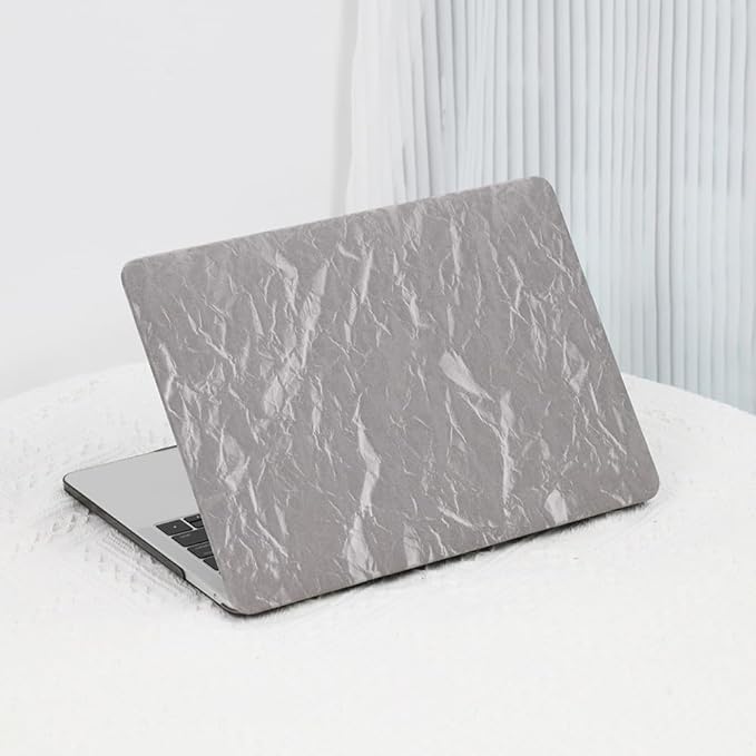 DTangLsm Compatible with MacBook Air 13 inch Case 2022 2021 2020-2018 Release M1 A2337 A2179 A1932 Faux Leather Hard Shell Plastic Case&Keyboard Cover Fit Mac Air 13 inch with Touch ID, Wrinkled Grey