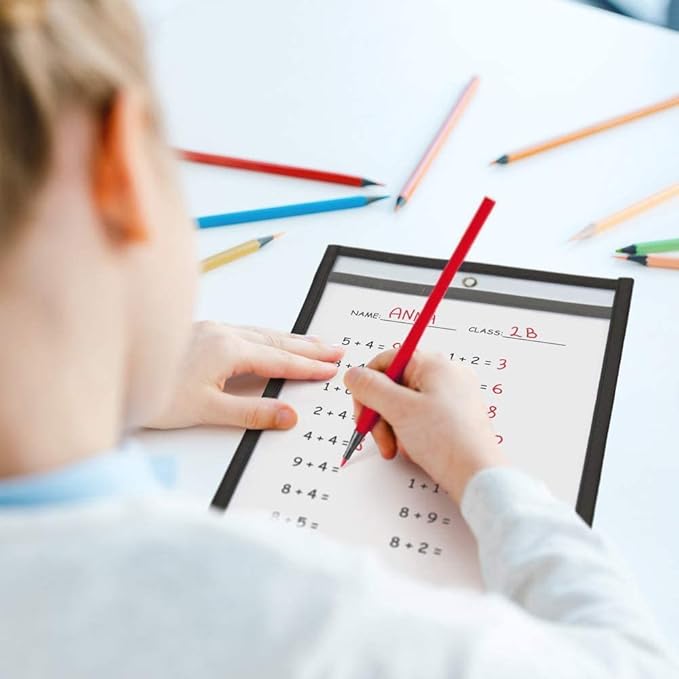 Job Ticket Holders 9x12 - (60 Pack), 8.5 x 11 Letter Size, Dry Erase Pockets, Clear & Black Plastic Sleeves - Durable, Reusable, and Practical for Work & Classroom Organization