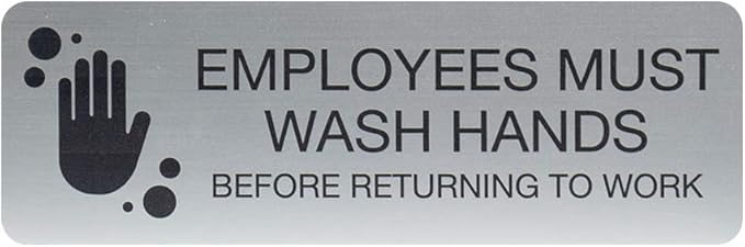 SBLABELS Employees Must Wash Hands Indoor Easy Adhesive Mount Door and Wall Sign for Restaurants and Small Businesses 3" x 9" - Silver