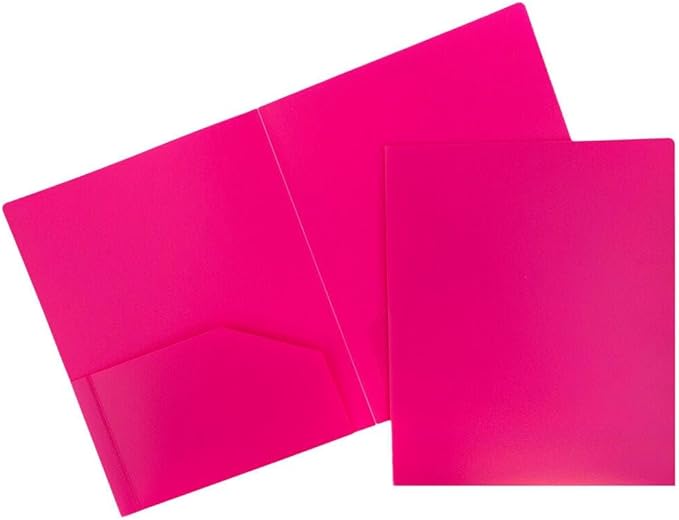 JAM PAPER Heavy Duty Plastic 2 Pocket Extra Tough School Folders - Fuchsia Hot Pink - Bulk 144/Box