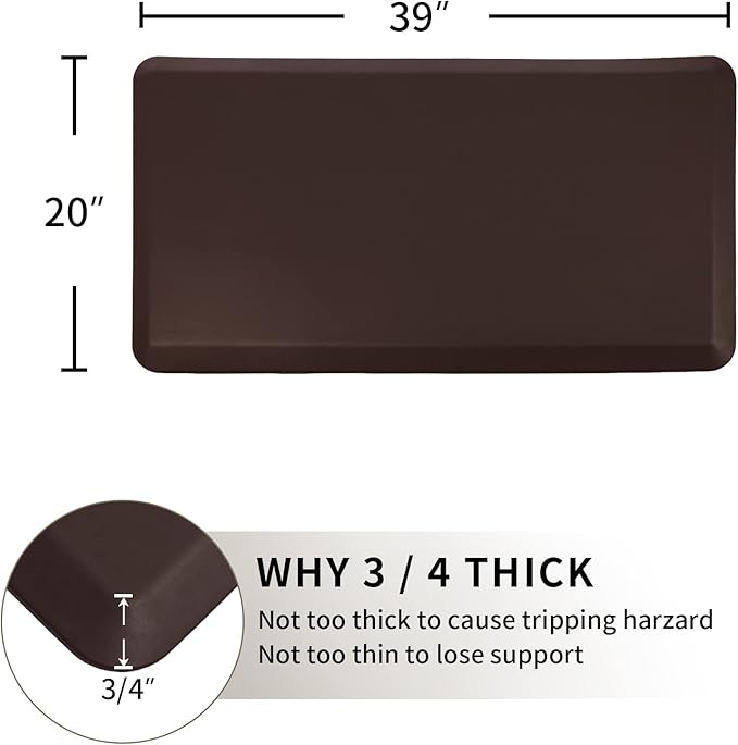 Thick Anti Fatigue Comfort Mat for Standing Desks, Non-Slip Standing Kitchen Mat, Waterproof Floor Mat, Commercial Pads for Offices, Home, Garages(Brown)…