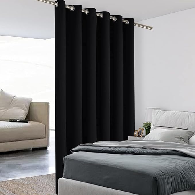 BONZER Room Divider Curtain Grommet Thermal Insulated Wide Blackout Curtains for Bedroom Living Room, 108L x 70W Inch (9L x 5.8W ft), 1 Panel, Black
