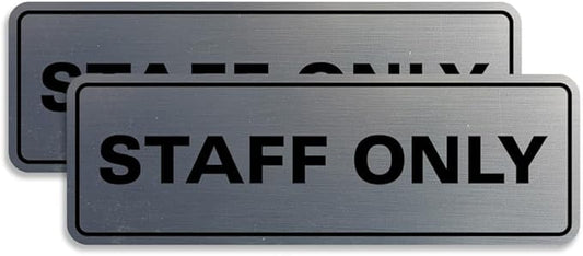 All Quality Standard Staff Only Wall or Door Sign | Easy Installation | Office Workplace Signs | Enhanced Security ‌ - Silver - Small (2 Pack)