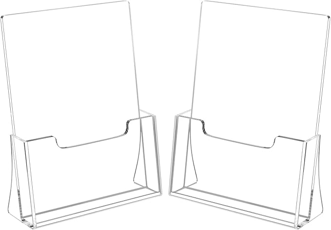 HIIMIEI Brochure Holder 8.5 x 11 inches, Acrylic Flyer Holder with 2 Pack, Plastic Stands for Displaying Magazines, Pamphlets, Literature, Brochures, Booklets, Menu