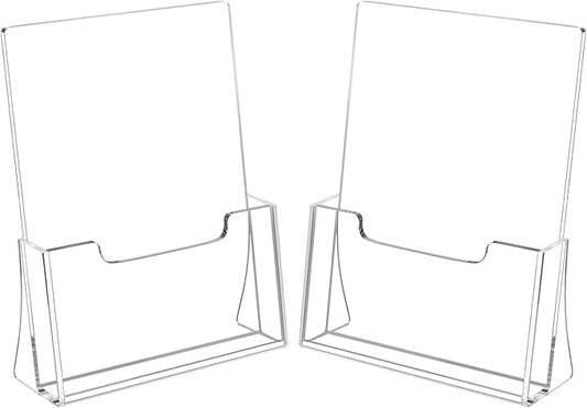HIIMIEI Brochure Holder 8.5 x 11 inches, Acrylic Flyer Holder with 2 Pack, Plastic Stands for Displaying Magazines, Pamphlets, Literature, Brochures, Booklets, Menu