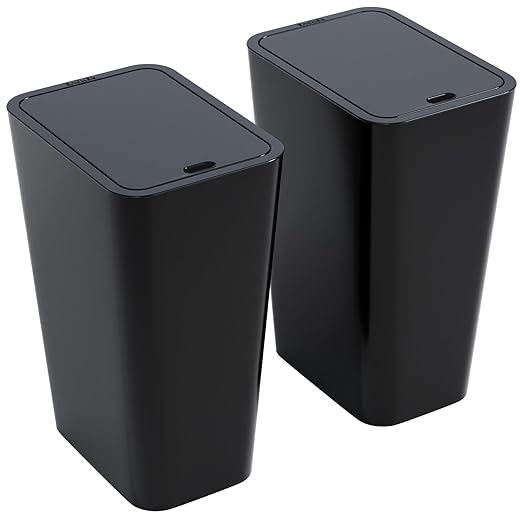 Yieach 12L Black Slim Bathroom Trash Can with Lid,3.17 Gallon Pet/Dog Proof Kitchen Trash Can,Rectangle Thin Garbage Can,Covered Waste Basket,Narrow Small Plastic Trashcan for Room,Bedroom,Office,2PCS