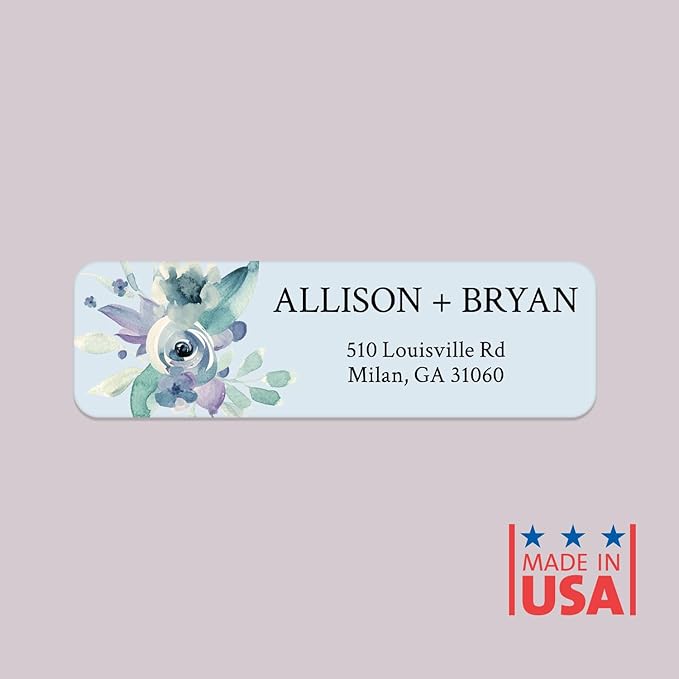 Blue Watercolor Floral Rolled Address Labels / 250 Personalized Return Address Labels/Designer Address Stickers in Elegant Plastic Dispenser