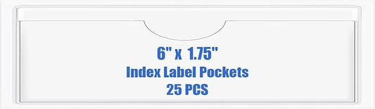 Origin-Joy 25 PCS Self-Adhesive Index Label Pockets, Clear Plastic Peel & Stick Card Holders with Top Open for Loading (6 x 1.75 inch)