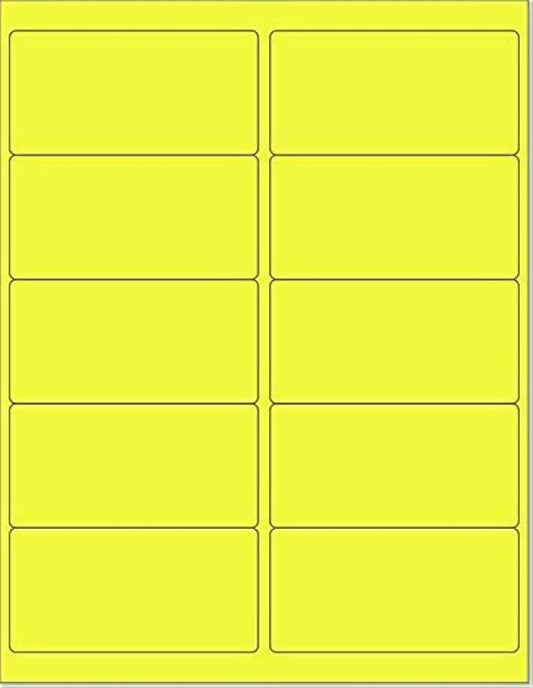 8-1/2 x 11 Neon Color High Light Fluorescent Labels for Laser & Inkjet Printer (Yellow Fluorescent, 4 x 2-10 Per Page | 1000 Labels)