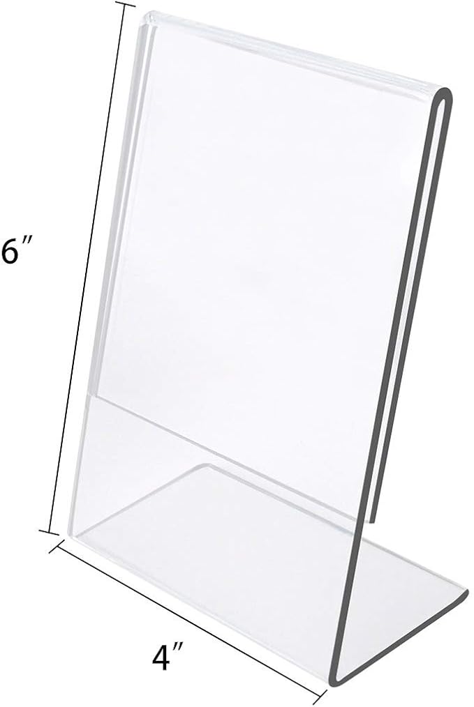 NIUBEE 6Pack Slant Back Acrylic Sign Holder 4x6 inches, Clear Vertical Picture Frames, Desktop Flyer Holder Document Holder Paper Display Stand