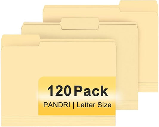 File Folder, PANDRI 120 Pack File Folder, 1/3 Cut Tab, Letter Size, Filing Folder for Office School Business, Manila