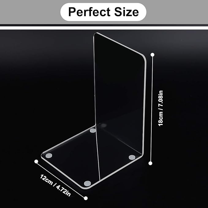 MerryNine MerryNine Acrylic Book Ends 6pcs for Shelves, Clear Bookends for Shelves, Books end Organizer, Book Holder Stand Decorative, Book Stoppers for Heavy Duty Books (Plastic Acrylic_3 Pairs)