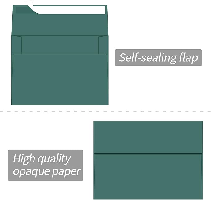 100 Packs 5x7 envelopes, A7 White Envelopes for Invitations Self Seal Printable for Greeting Cards, Weddings, Invitations, Photos, Postcards, Mailing (Green)