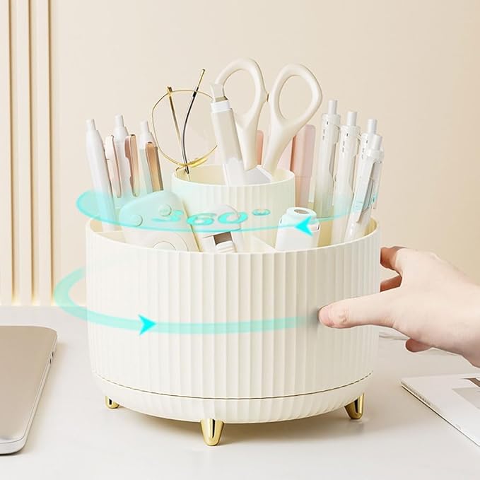 Desk Organizers and Accessories Set with 360-Degree Rotating Pen Holder, Acrylic Stapler, Tape Holder, Staple Remover, Binder/Paper Clips Kit, Scissor and 1 Box of Staples