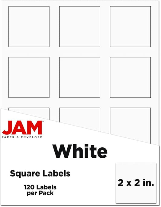 JAM PAPER Product & Container Labels - Square - 2 x 2 - White - 120/Pack