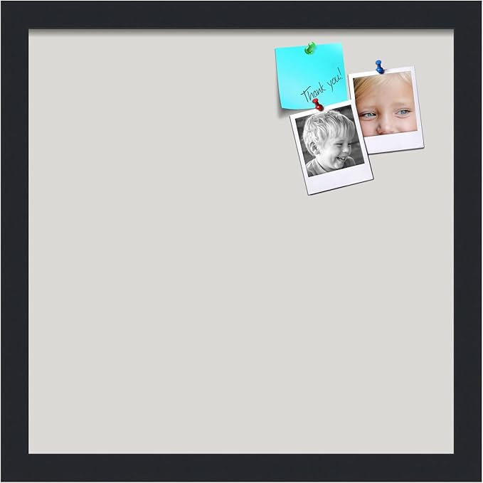 PinPix 15x15 Inch Cork Bulletin Board. This Decorative Framed Pin Board Comes with Light Stone Design and a Satin Black Frame. Ideal for Home Office Decor or Message Board (PinPix-1809)