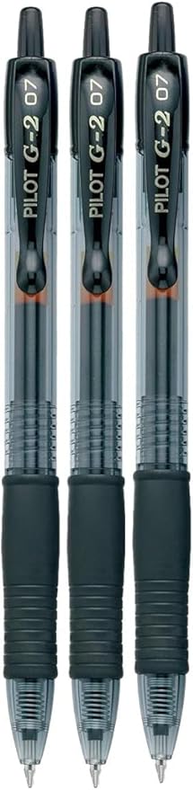 G2 Retractable Premium Gel Ink Roller Ball Pens Fine Point Fine Point (.7mm) Black Ink 3-pk; Refillable & Premium Comfort Grip Bundle with Plastic Reusable Pouch