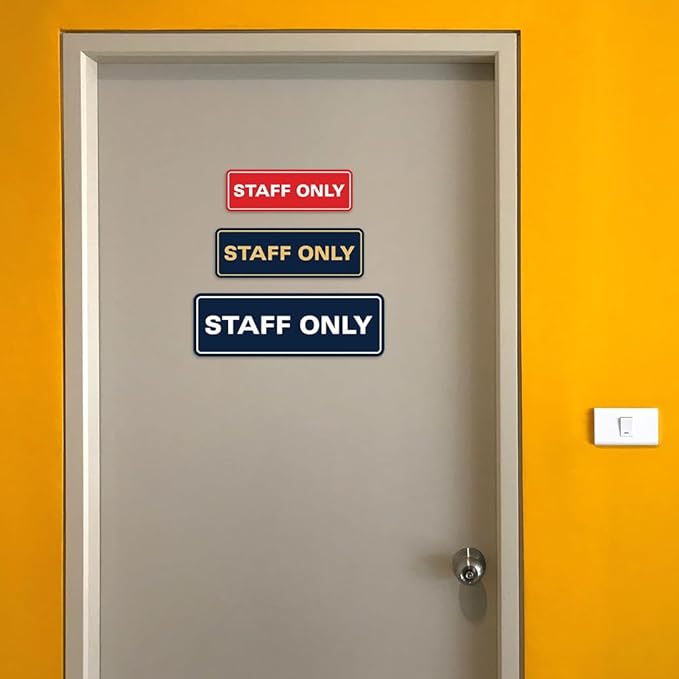 All Quality Standard Staff Only Wall or Door Sign | Easy Installation | Office Workplace Signs | Enhanced Security ‌ - Brushed Gold - Large (1 Pack)