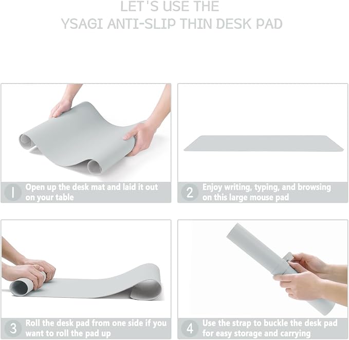 YSAGi Non-Slip Leather Desk Pad, Waterproof Laptop Computer Desk Keyboard Mat, Table Protector Blotter Mat, Large Mouse Pad for Office/Work/Home/Decor(Silver-Grey, 23.6" x 13.7")