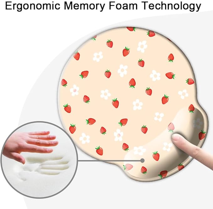 Ergo Comfort Gel Wrist Rest Mouse Pad-Ergonomic Office Mousepad with Wrist Support-Non-Slip, Design Desk Accessories Mat for Home&Game Decor Girly Strawberry
