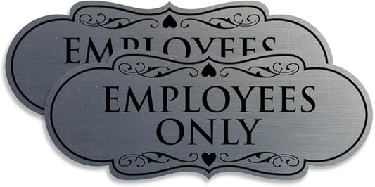 Designer EMPLOYEES ONLY Sign | Easy Installation | Office or Business Signs | Workplace Safety - Silver - Large (2 Pack)