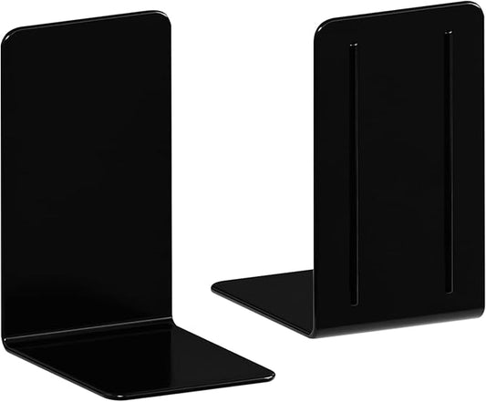 Acrimet Plastic Bookends for Bookcases, Shelves and Desktop, Plastic Book Holders (Black Color) (1 Pair)