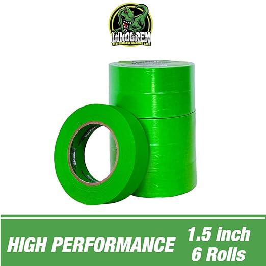 LAUCO DINOGREN High Performance Masking Tape for Car Paint, Heat & Water Resistant, Multi-Purpose Green (1.5 in (6 Rolls))