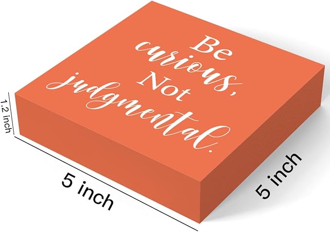 Inspirational Gift Home Office Desk Cubicle Shelf Decor TV Show Decor, Be Curious Not Judgemental Sign, Soccer Football Coach Gifts for Fans 5 X 5 Inch