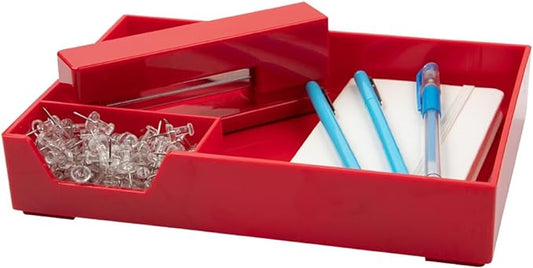 JAM Paper Stackable Half Desk Trays - Red - Office & Desk Supply Organizer Top Tray - Sold Individually