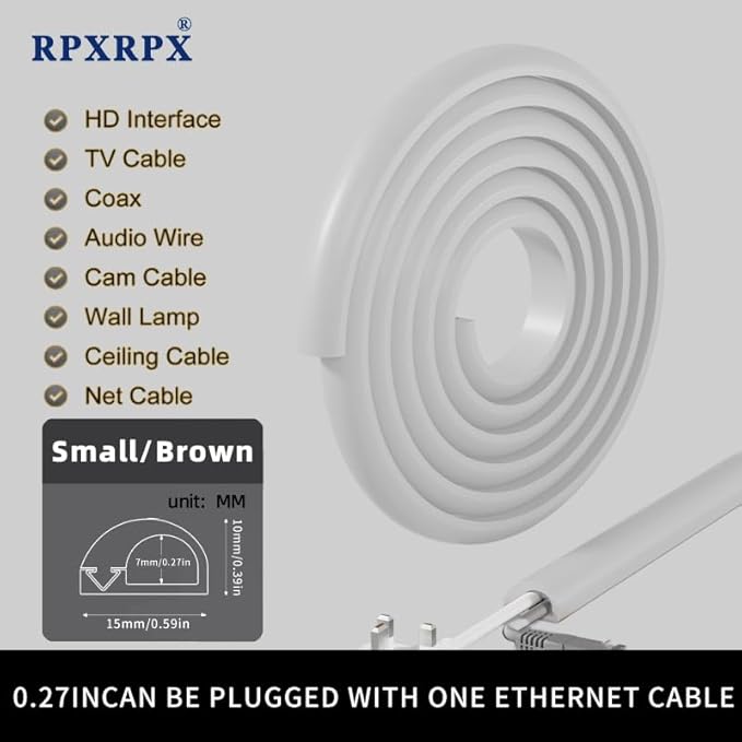 RPXRPXSide Open One Cord Cable Raceway Wire Cover for Cords, Our Cable Track is Best Suited for one Wire (Diameter <0.27"),Wire Raceway Management Cable Concealer Channel (White, 390in)