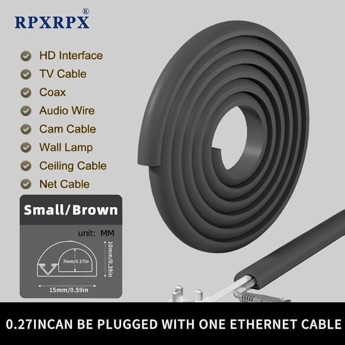 Side Open One Cord Cable Raceway Wire Cover for Cords, Our Cable Track is Best Suited for one Wire (Diameter <0.27"),Wire Raceway Management Cable Concealer Channel (Black, 39in)