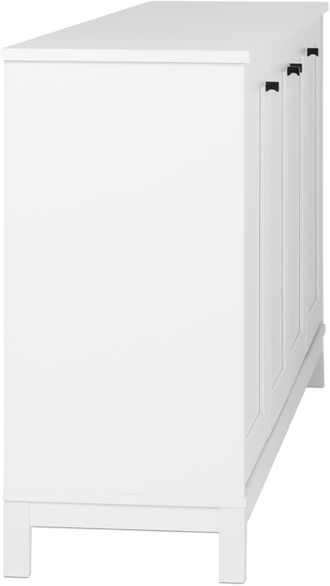 Prepac Yaletown 4 Panel Door Console Table with Storage, White Storage Cabinet with Doors and Shelves, Sideboard Storage Cabinet 60" W x 32" H x 16" D, WCBG-2220-1