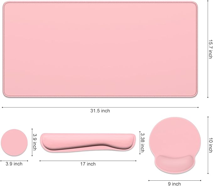 Dapesuom Large Gaming Mouse Pad, Pink Mouse Pads with Wrist Rest Wrist Support, 4in1 Big XXL Desk Mat Desk Pad + Ergonomic Mousepad + Memory Foam Keyboard Mat Wrist Rest + Coaster Set for Computer
