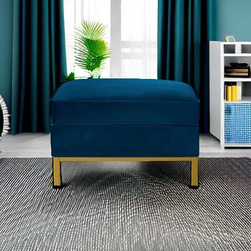 24KF Large Square Couch Ottoman, Velvet Ottoman with Padded Cushion, Large Foot Rest for Living Room - Navy