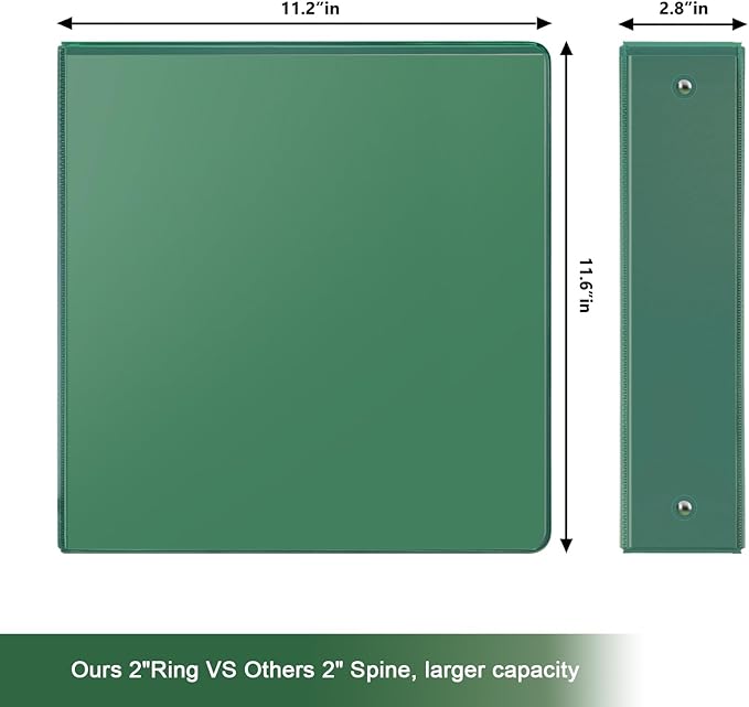 COMIX 3 Ring Binder 2 inch with Clear View Cover, 2" View Binder Holds 450 Sheets of US Letter Size Paper, 6 Pack (Green)