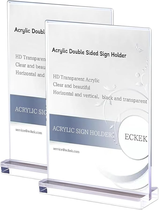 2 Pack Acrylic Sign Holder Menu Displays Double Sided Sign Stand A4/A5/A6 Clear (Transparent Vertical A5 148×210mm/ 5.83×8.27 inches)