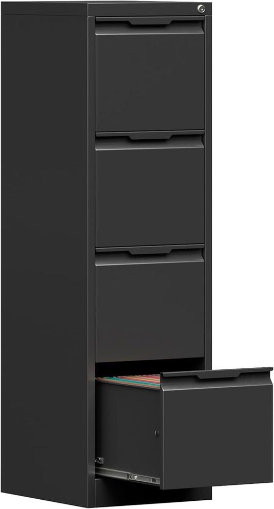 4-Drawer Metal File Cabinet with Lock,Steel Printer Stand with Storage for Home Office,Vertical Filing Cabinet for Legal/Letter/A4 Files,Assembly Required(15''W-4 Drawers,Black)