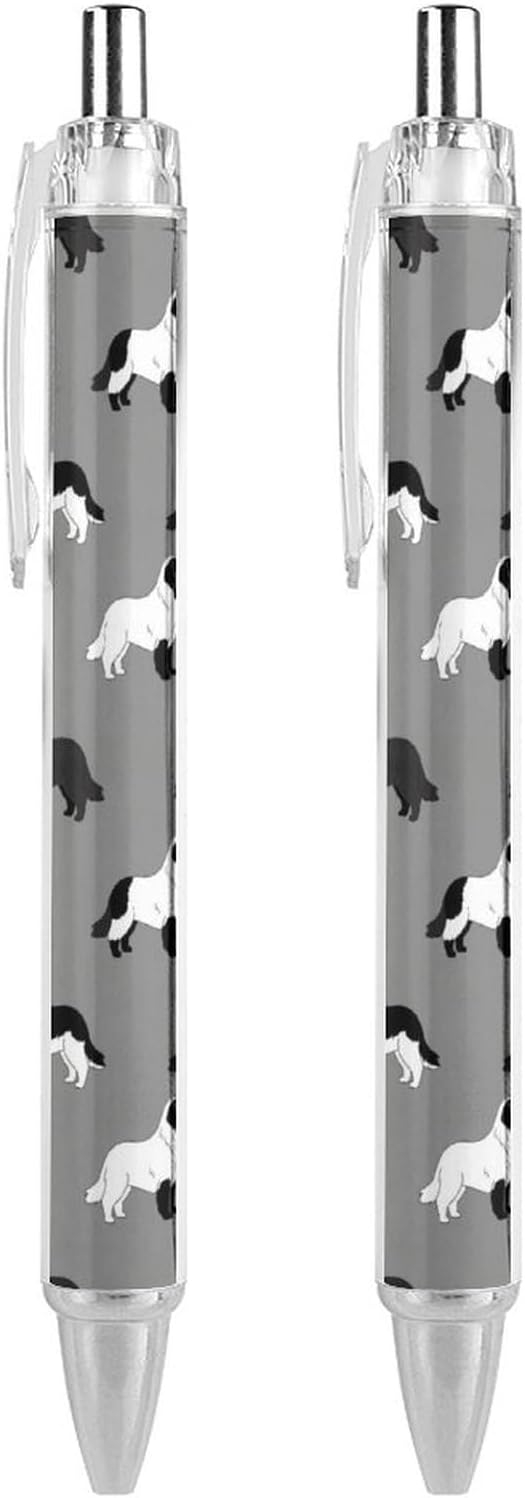 Cute Retractable Pens Pack of 2, 0.5mm Ballpoint Pens with Black Ink, Newfie Dog Ball Point Pen for Smooth Writing Office Supplies